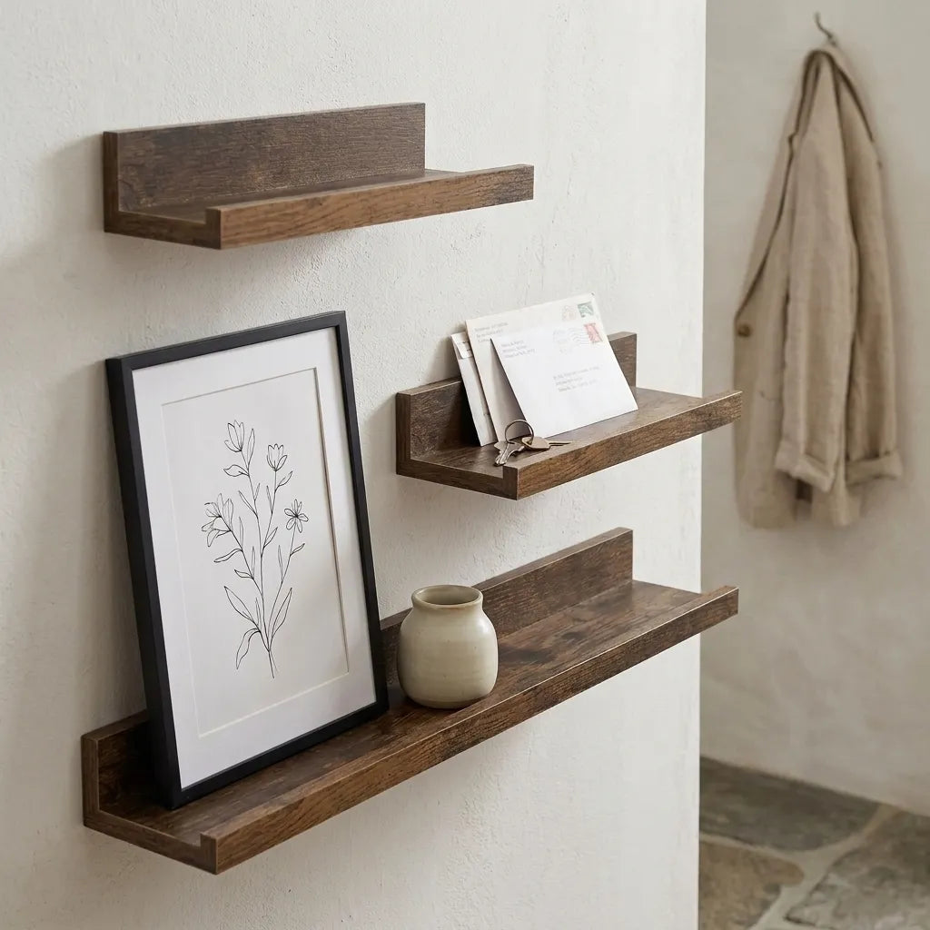 Trio de tablettes murales en bois vintage - Le Ledgio