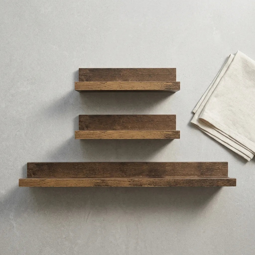 Trio de tablettes murales en bois vintage - Le Ledgio