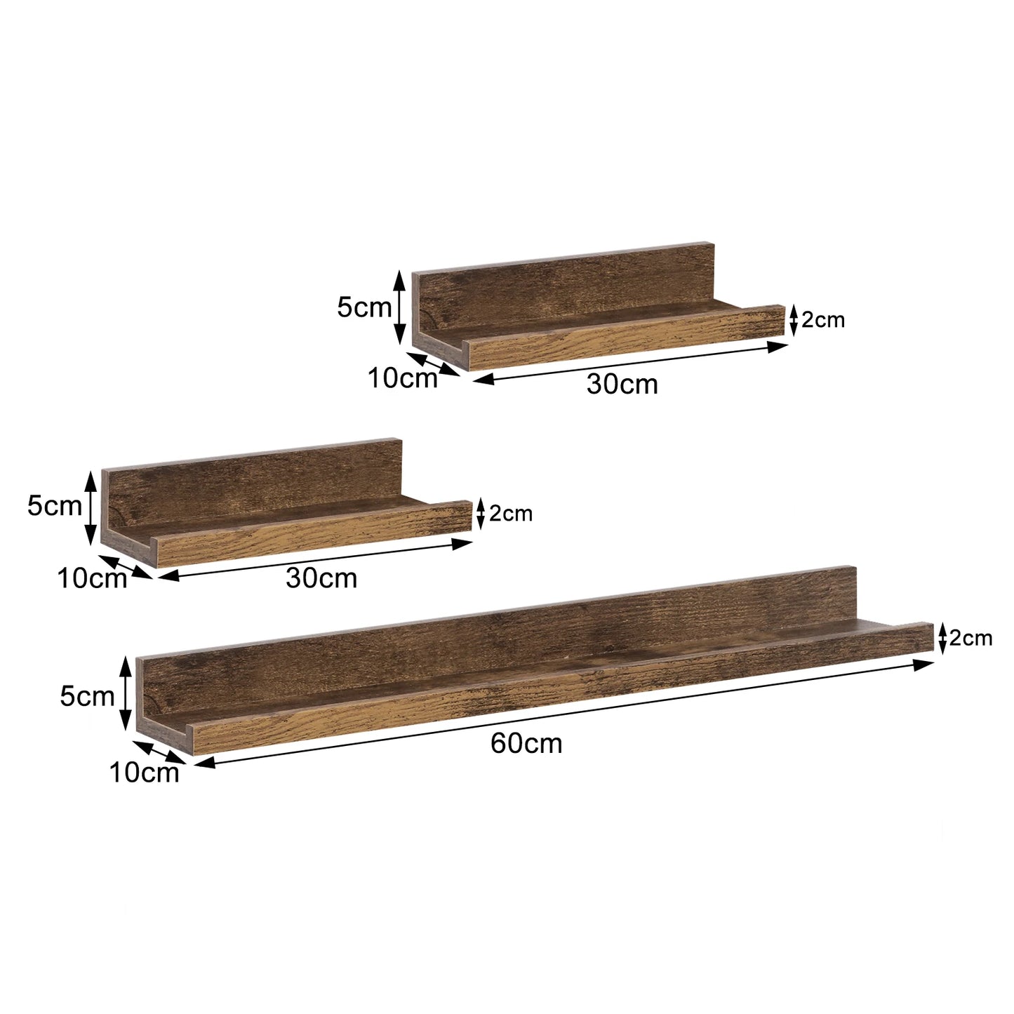 Trio de tablettes murales en bois vintage - Le Ledgio