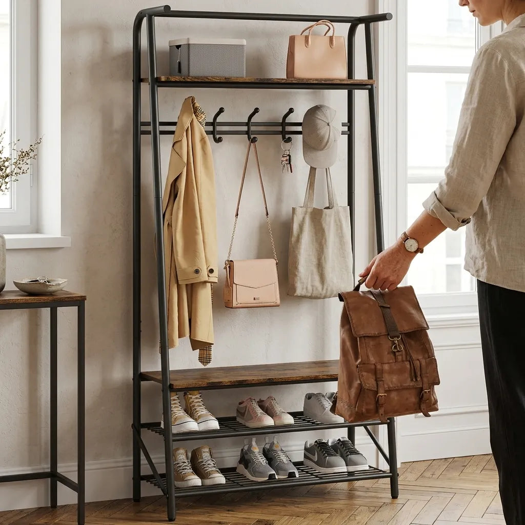 Vestiaire à vêtements avec rangement chaussures bois et métal - Le Stazio